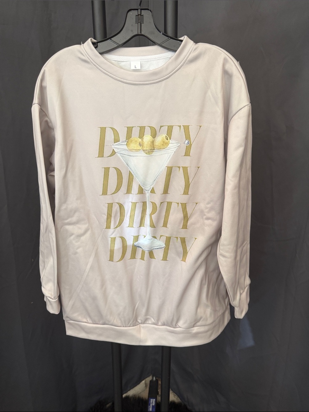 Light Pink Graphic Crewneck Sweatshirt with Martini Print